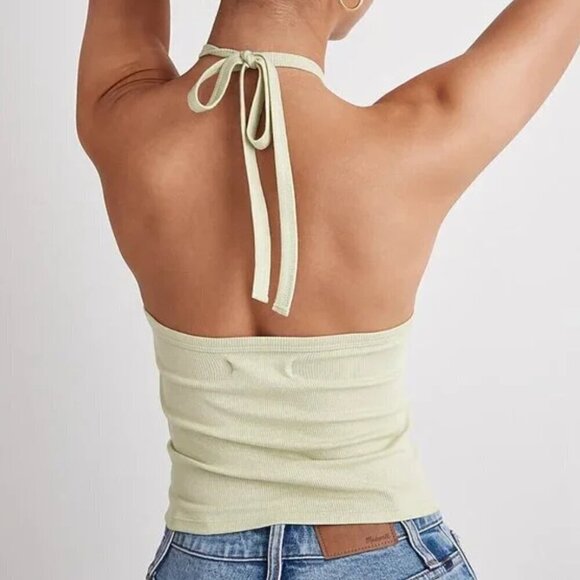 Madewell Rib Halter Tank Top Women's Size XL Honey Dew Cropped Supima Cotton NWT - Picture 2 of 14